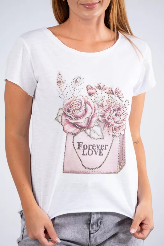 T-shirt Forever Flowers Λευκό