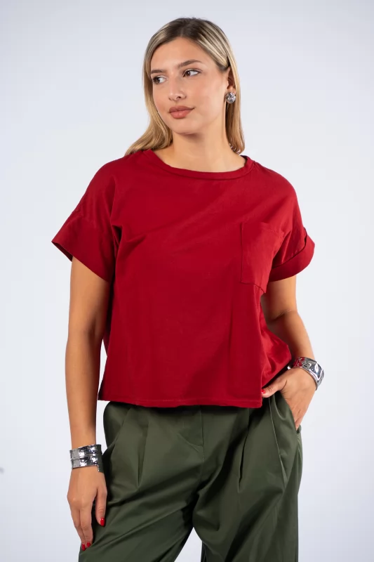 T-Shirt Small Pocket Wine Red