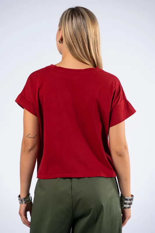 T-Shirt Small Pocket Wine Red