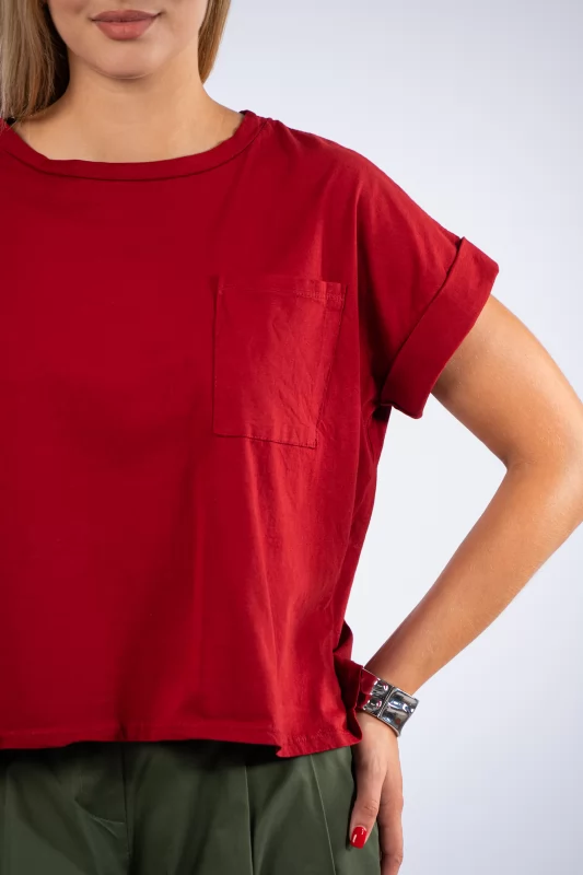 T-Shirt Small Pocket Wine Red