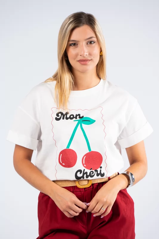 T-Shirt Mon Cheri Λευκό