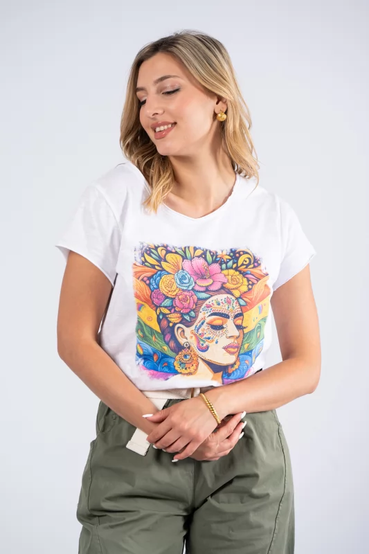 T-Shirt Multicolor Woman White