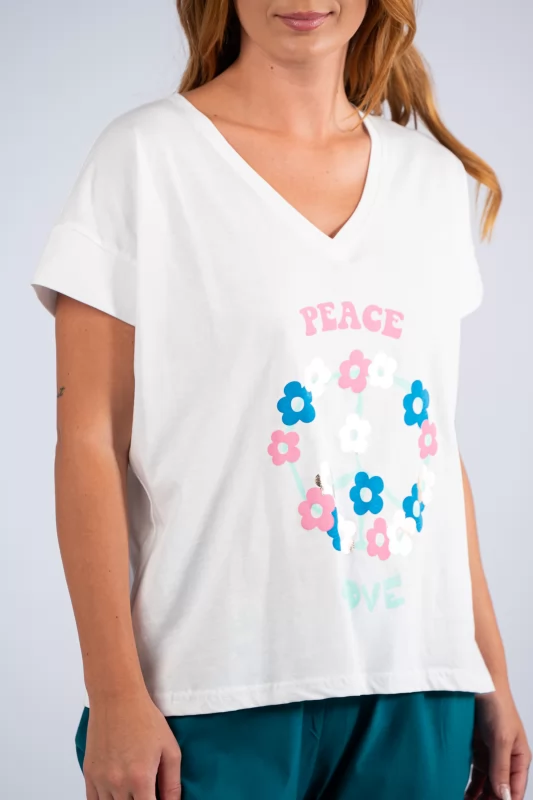 T-Shirt Peace Daisies White