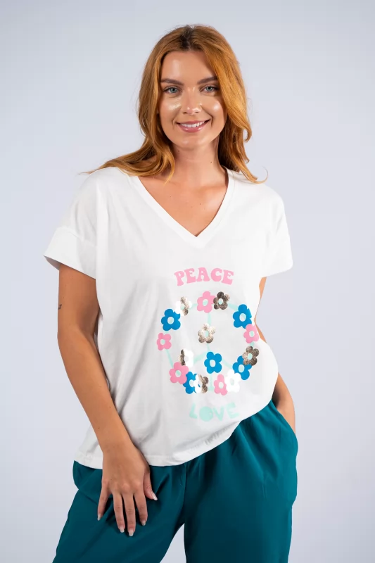T-Shirt Peace Μαργαρίτες Λευκό