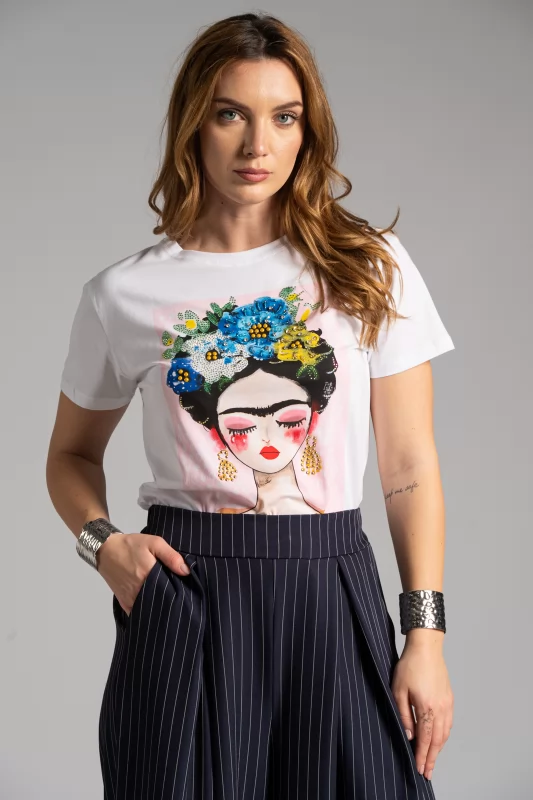 T-shirt Cotton Frida Rhinestone 