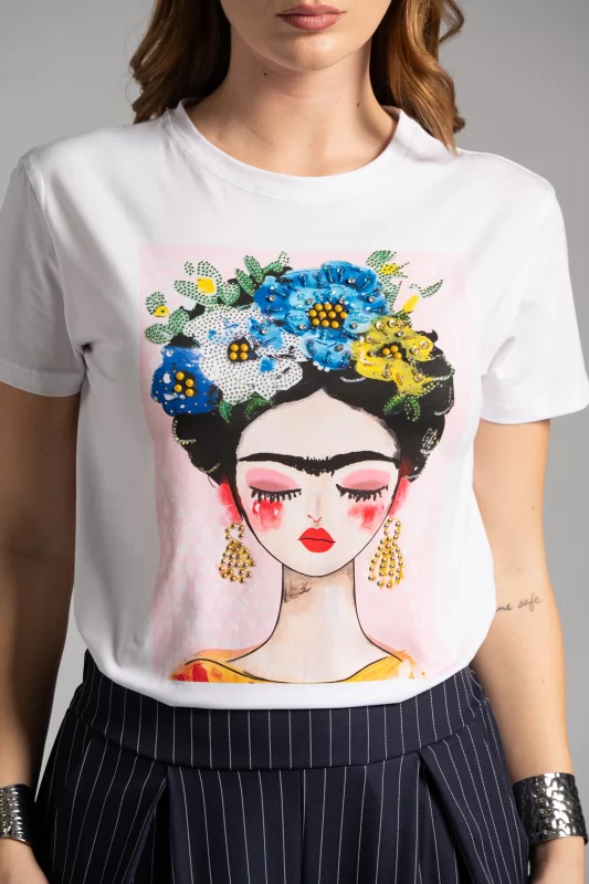 T-shirt Cotton Frida Rhinestone 