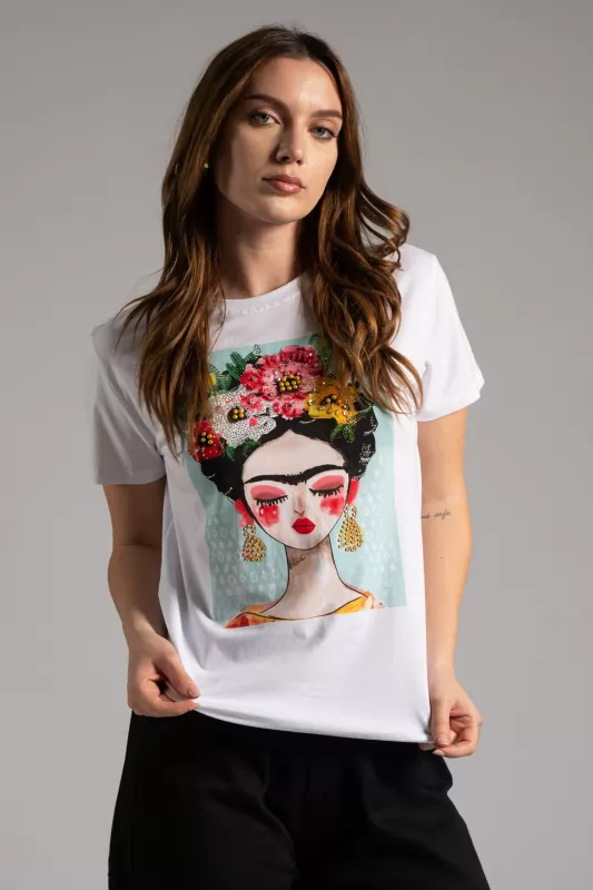 T-shirt Cotton Frida Rhinestone 