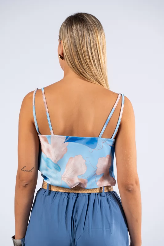 Top Floral Draped top Light blue