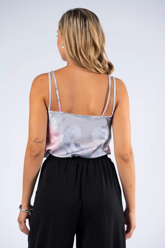 Top Floral Draped Grey