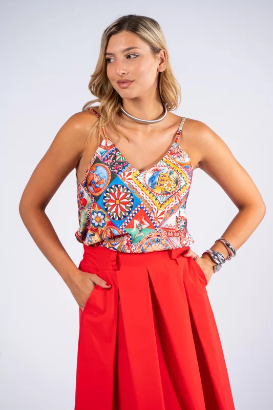 Top Soleil Multicolor-Red