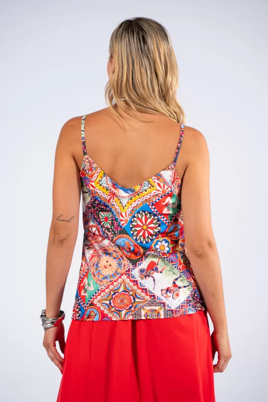 Top Soleil Multicolor-Κόκκινο