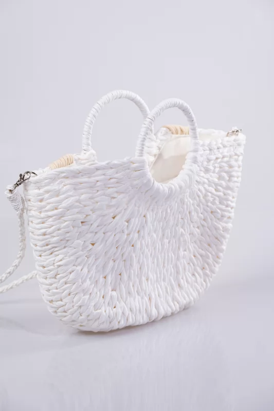 Τσάντα Ψάθινη Makrame Λευκή
