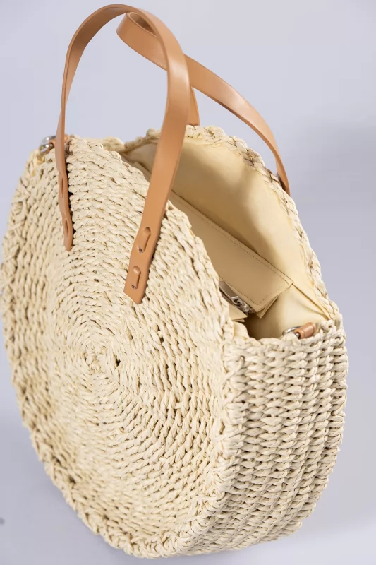 Straw Round Bag Beige