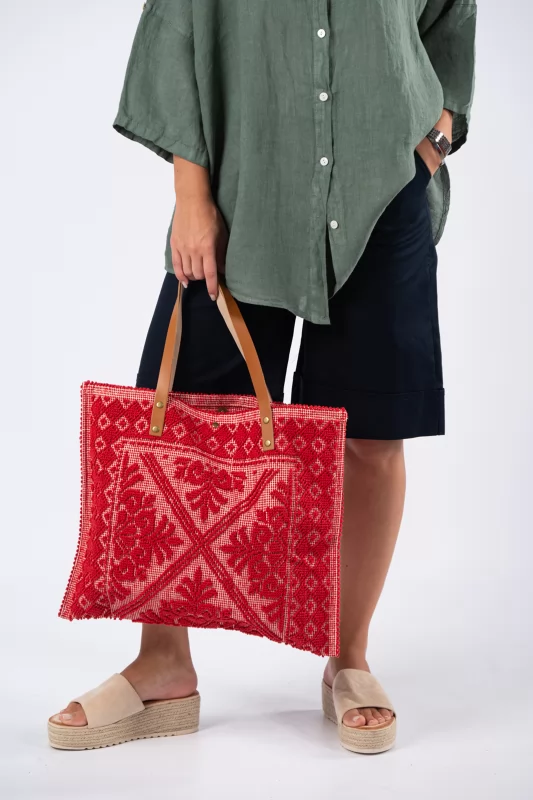 Τσάντα Tote Boho Κόκκινη