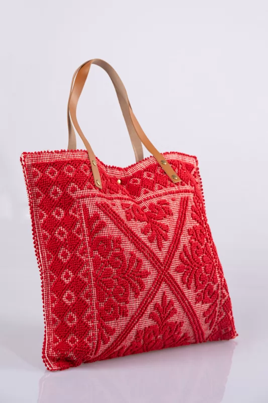 Τσάντα Tote Boho Κόκκινη