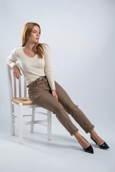 Τζιν Mom Fit Ζώνη Taupe