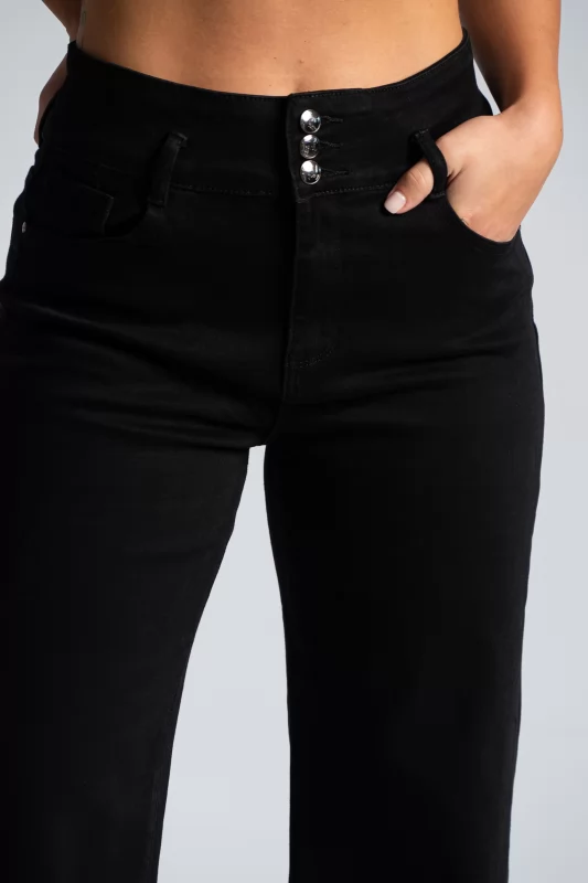 Jean High Waist Buttons Black