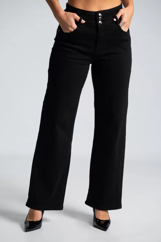 Jean High Waist Buttons Black