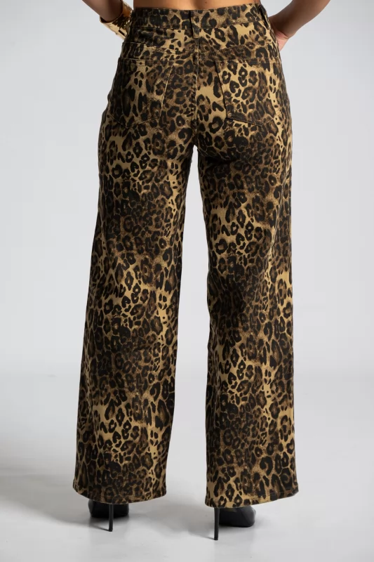 Τζιν Wide-Leg Leopar Print