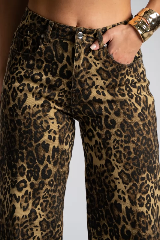 Τζιν Wide-Leg Leopar Print