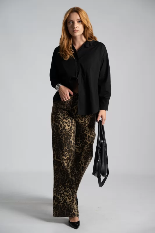 Τζιν Wide-Leg Leopar Print