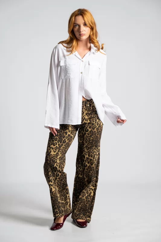 Τζιν Wide-Leg Leopar Print