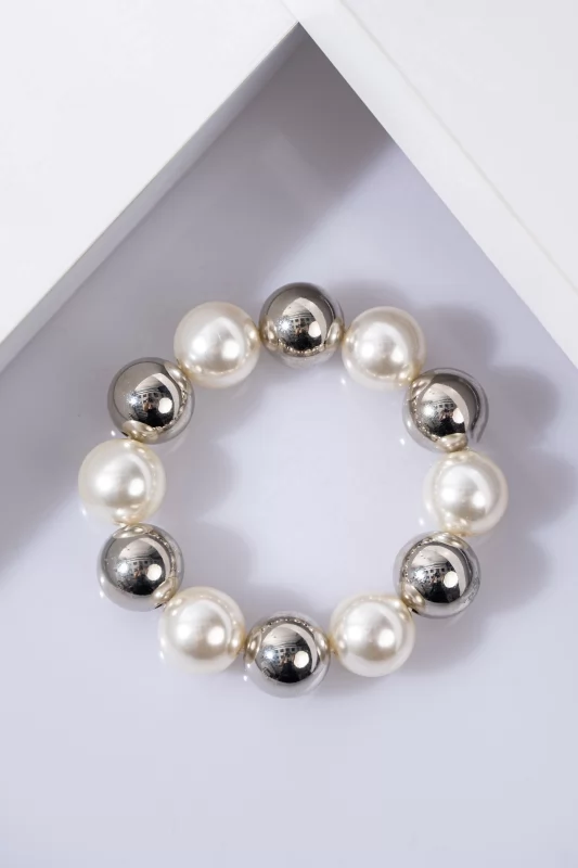 Bracelet Pearls White-Silver