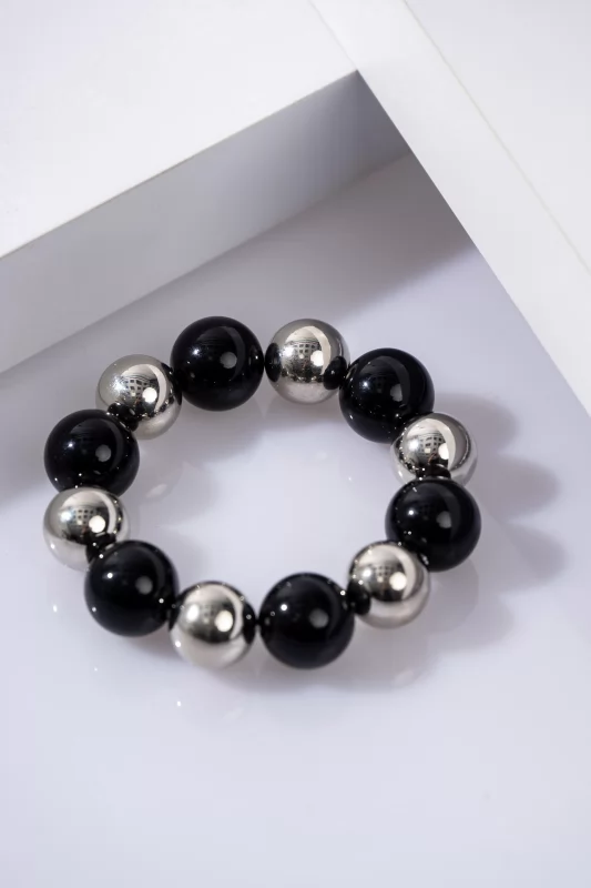 Bracelet Pearls Black-Silver