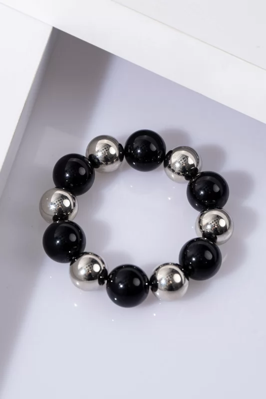 Bracelet Pearls Black-Silver