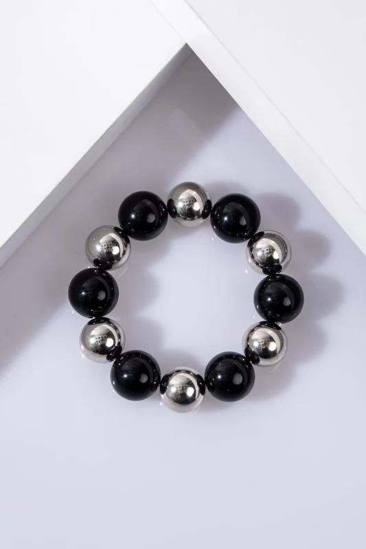 Bracelet Pearls Black-Silver