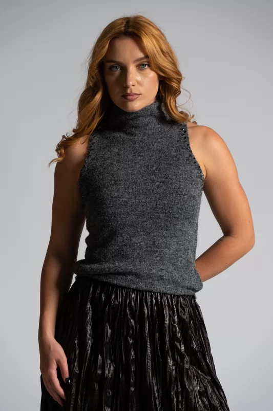 Turtleneck Sleeveless Rhinestones