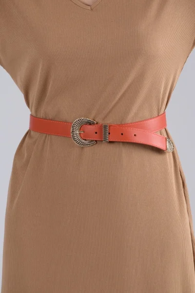 Leatherette belt Shell Copper