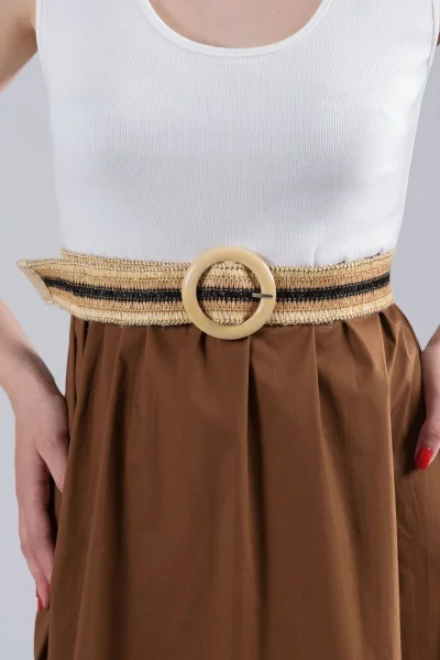 Belt Straw Striped Black-Beige